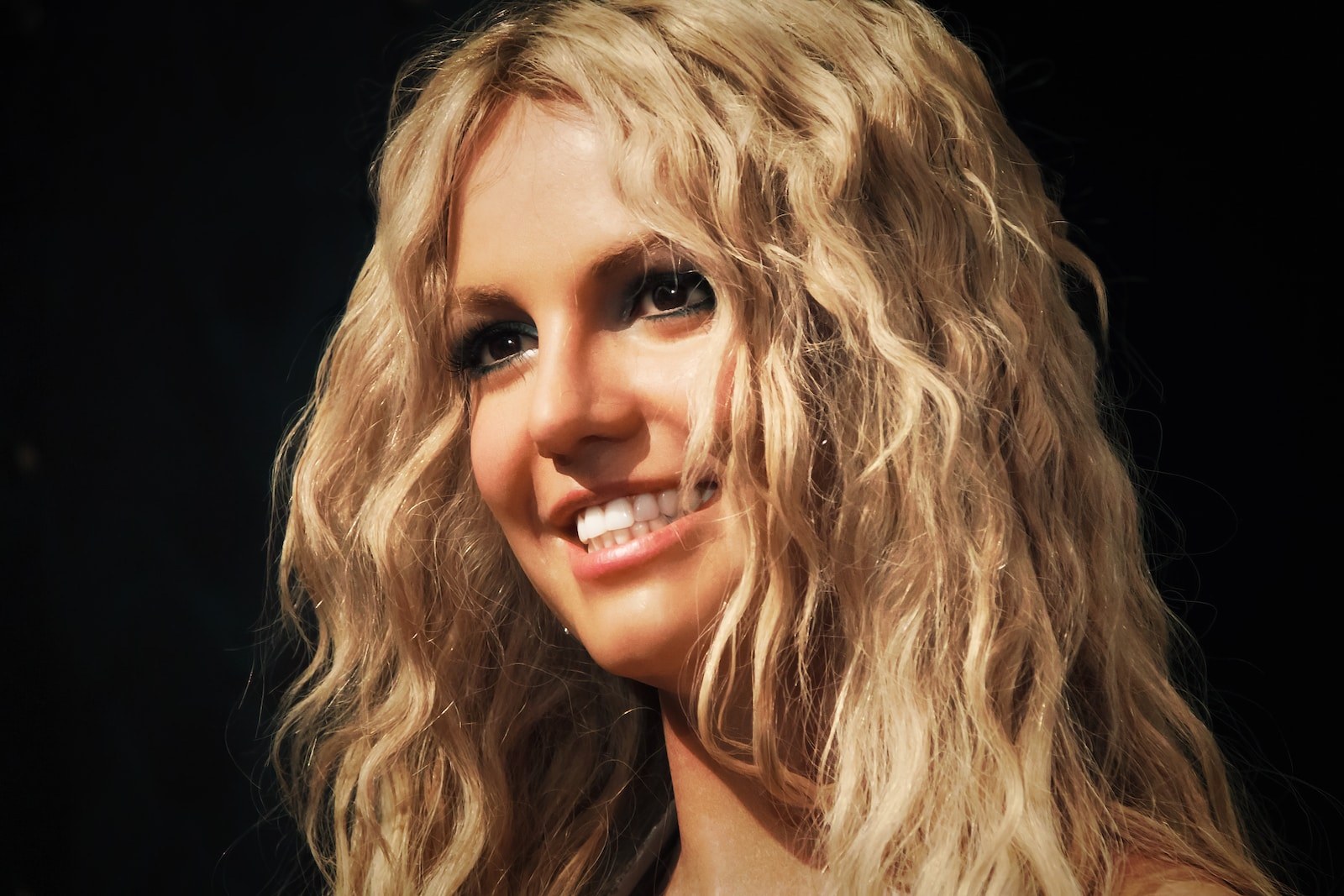 a close up of a person with blonde hair